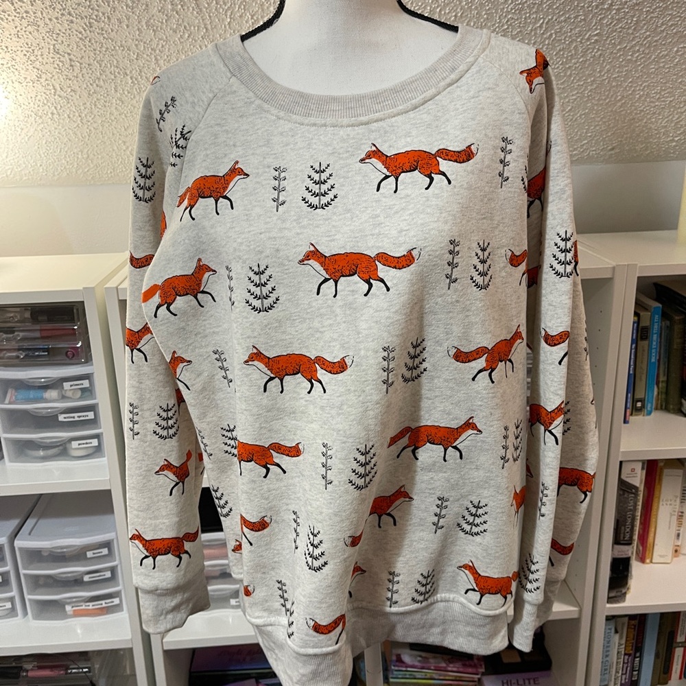 L.A. Soul Fox Print Boatneck Sweatshirt Size XL